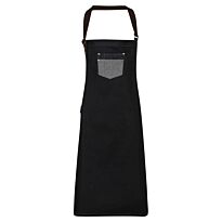 Division waxed-look denim bib apron with faux leather